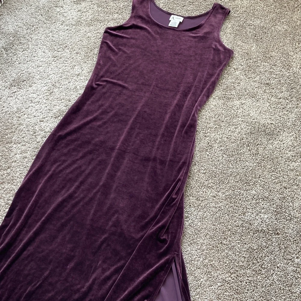 Vintage 90s Purple Stretch Velvet Maxi Sleeveless Dress Whimsigoth Phoebe sz 12 - Picture 2 of 9
